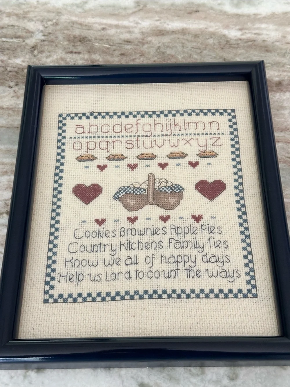 Vintage Cross Stitch 90s Framed Art -Country Kitchen /Cottage Decor /Grandmacore